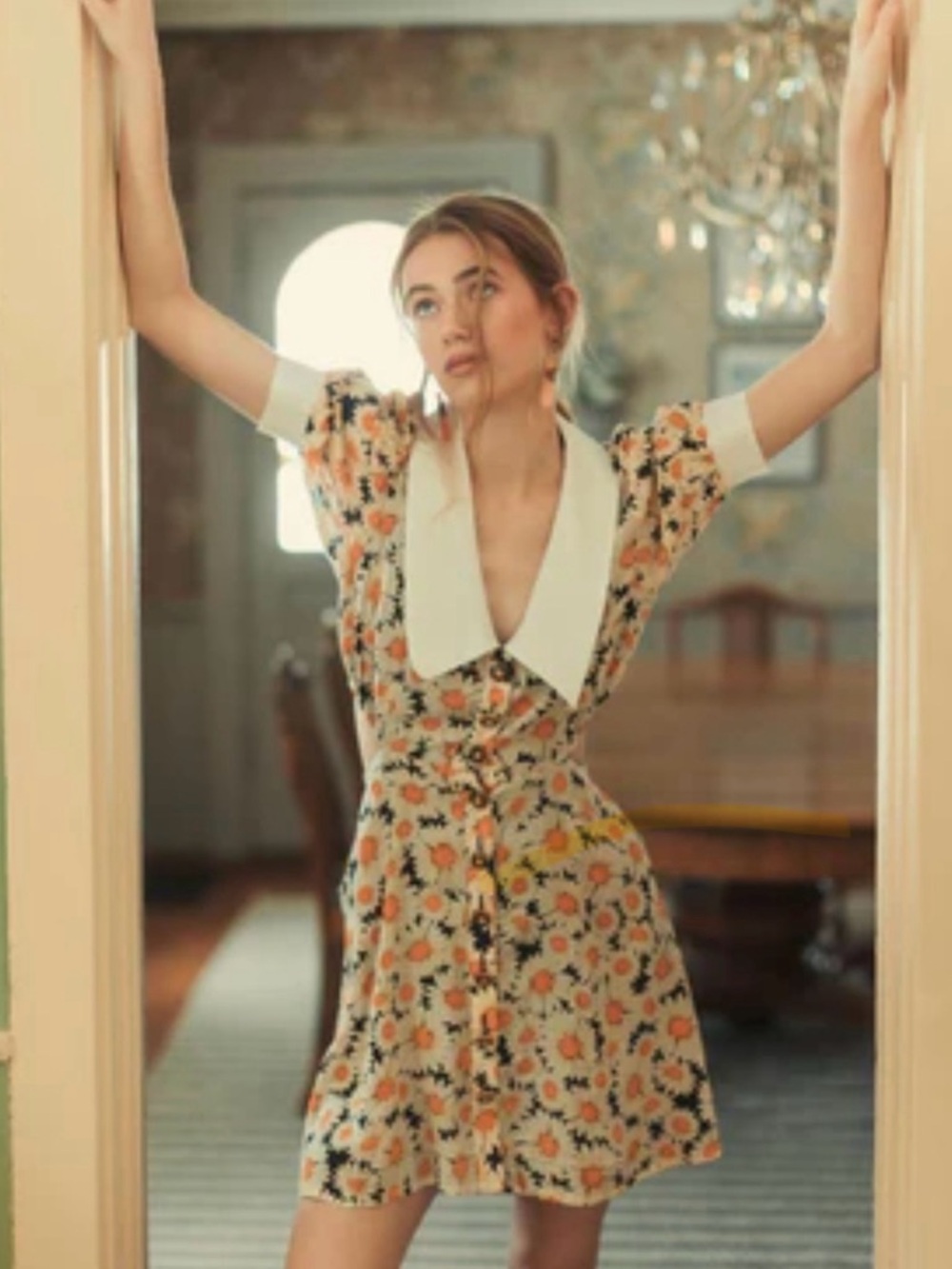 Anthropologie Yellow White & Black  Reto Daisy Button-Front Modal Dress.Size L